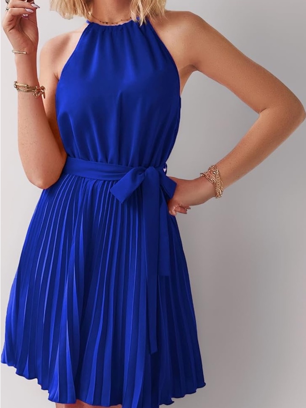 NWT BTFBM Women 2023 Summer Casual Halter Neck A-Line Dress Sleeveless Sz M